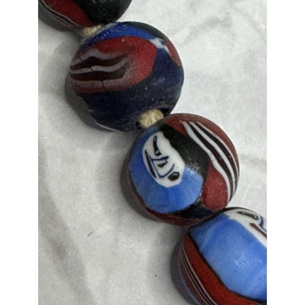 Vintage Millefiori Ghost Face Mosaic Bead Necklace 48 Handcrafted Beads 12-14mm - Picture 5 of 16
